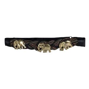 Vintage 80s Braided Rope Belt Carolyn Tanner Designs Brass Elephants Adjustable